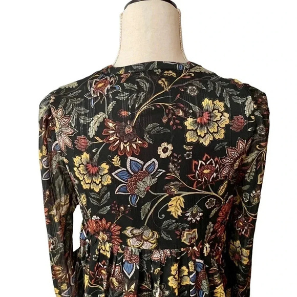 Frye & Co Floral Metallic Chiffon Boho Blouse Split Tie Neck NWT XS - Picture 8 of 13